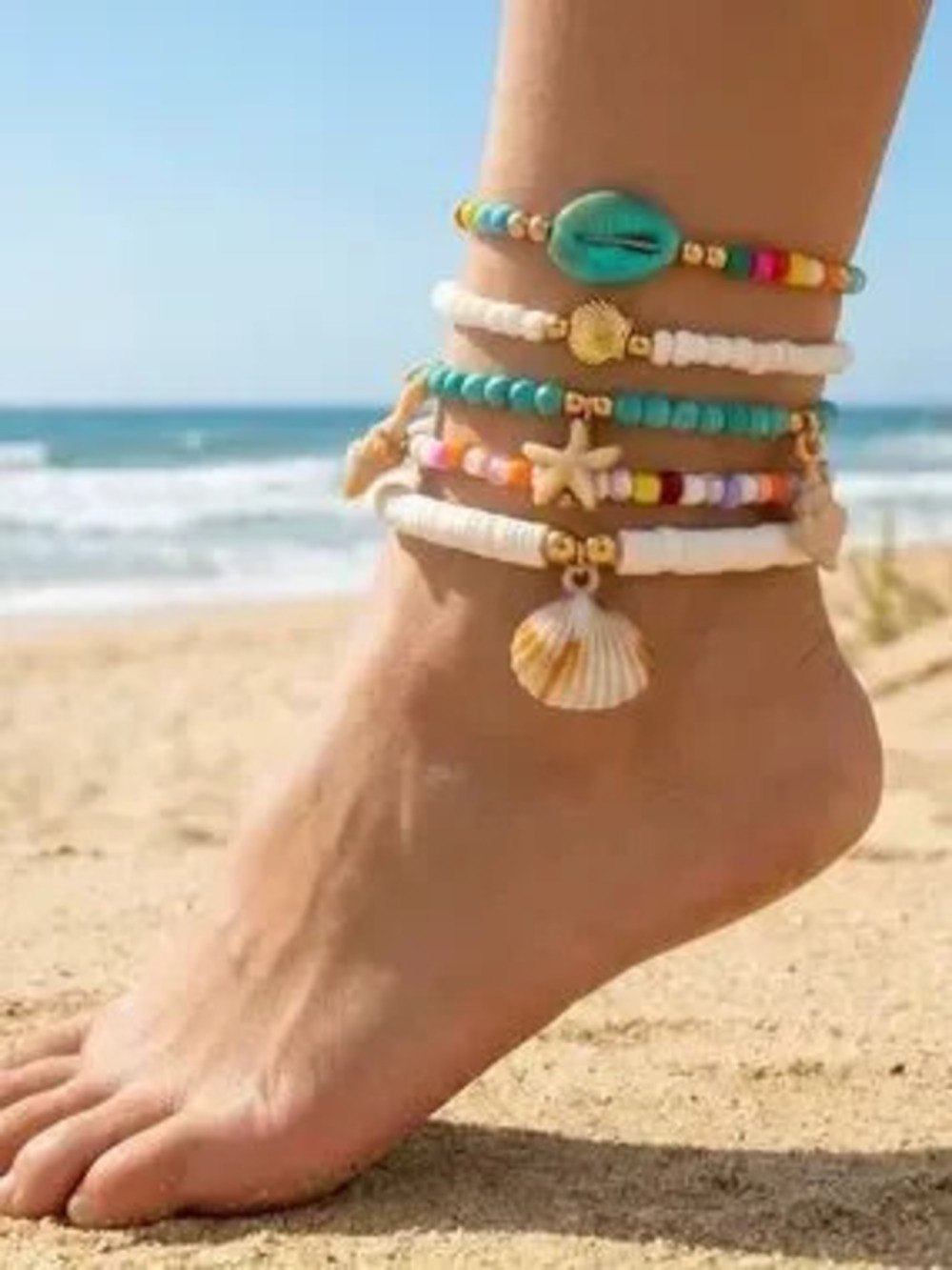 5PC/set Bohemian Colorful Beaded anklets for women